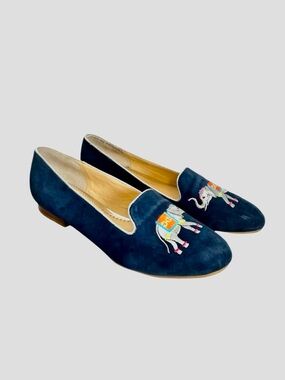 C. Wonder Navy Blue Suede Embroidered Elephant Loafers
